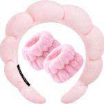 Plush Pink Spa Headband & Wristband Set – Soft, Non-Slip Terry Cloth for Skincare & Makeup